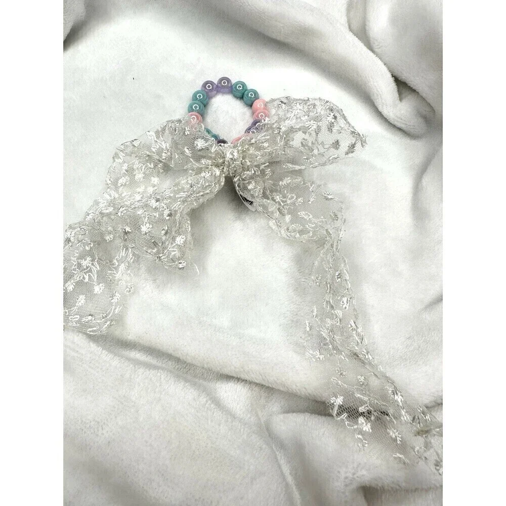 NEW Free People Bracelet Multicolor Beaded White Lace Bow Colorful Dainty Beach